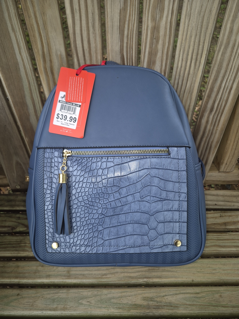 Montana West Blue Croc-Texture Faux Leather Backpack